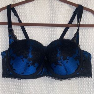 Torrid Blue and Black Lace Bra